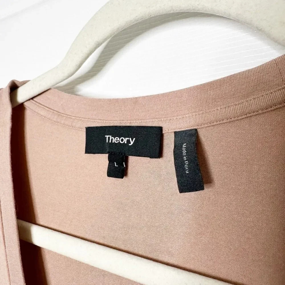 THEORY Size L Cuff Sleeve Scoop Neck Knit Tank Midi Dress Quartz Modal Blend‎ - Picture 4 of 8